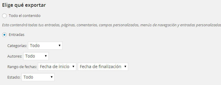 Exportar entradas en wordpress